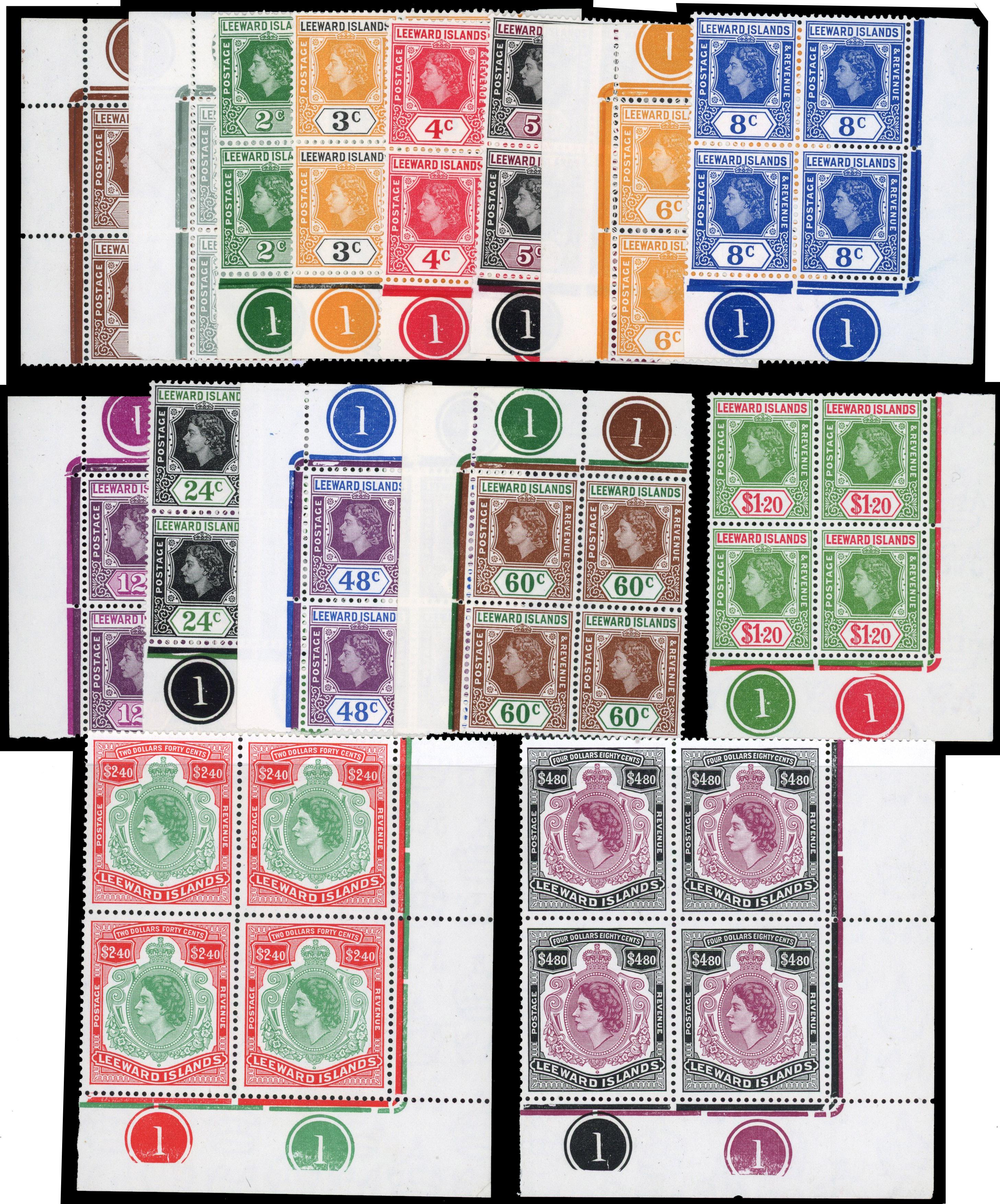 Leeward Islands SG 126, a - 140 Plate blocks mint