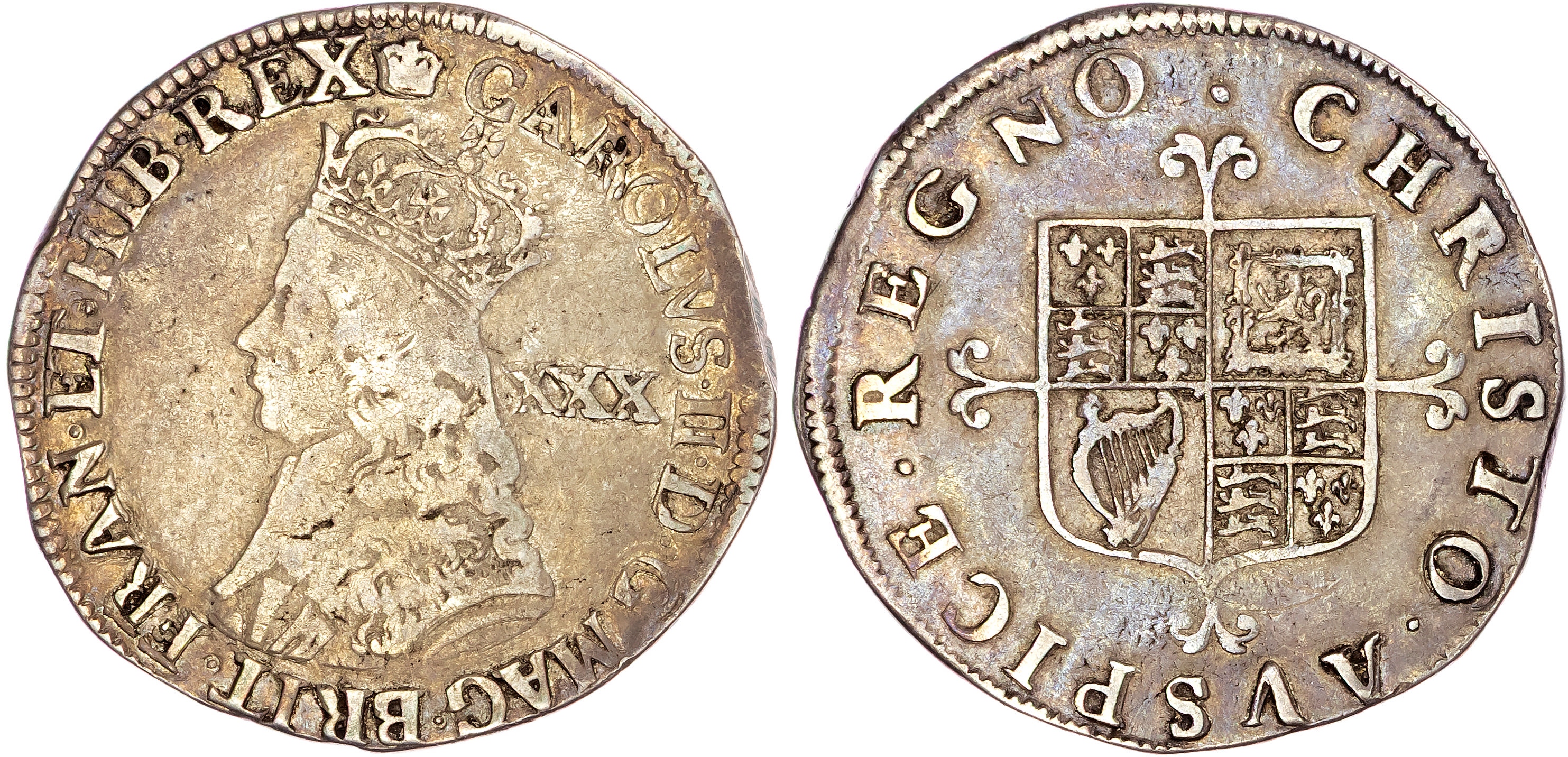 Charles II (1660‐1685), AR Halfcrown, Second Hammered Issue, Tower (London) mint, mm. crown (1660‐2).