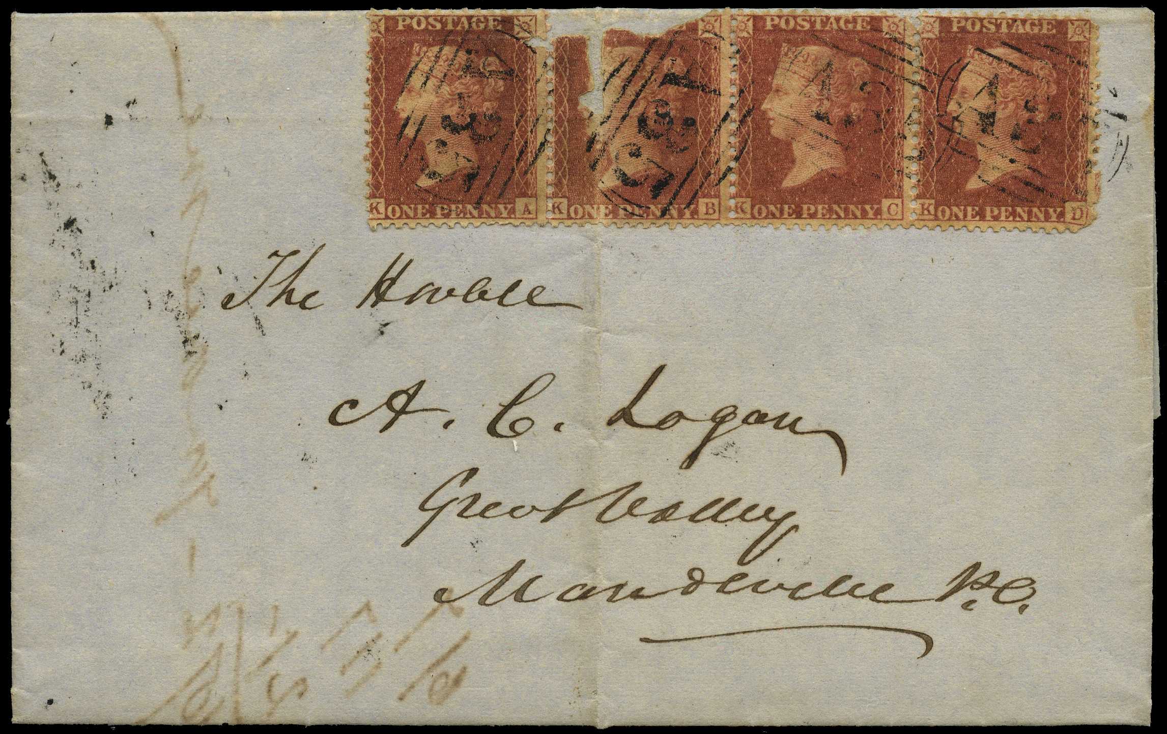 GB USED ABROAD: 1859 Clarendon “A35” numeral on...