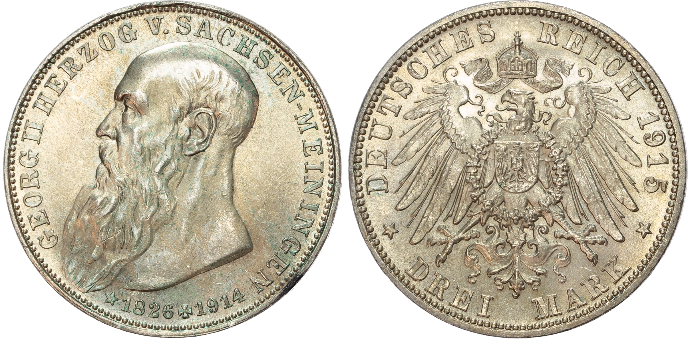Germany, Saxe-Meiningen, Georg II (1866-1914), Death of Georg II, silver 3 Marks.