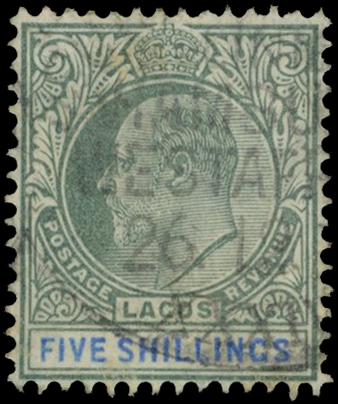 1905 5s green and blue, cancelled...