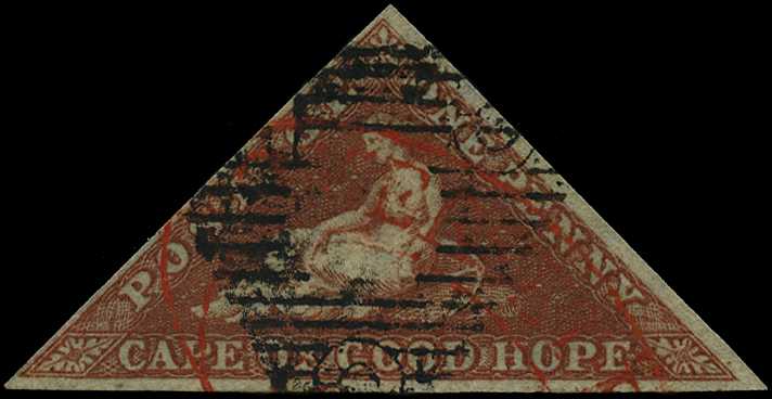 1853 1d deep brick-red on deeply-blued...