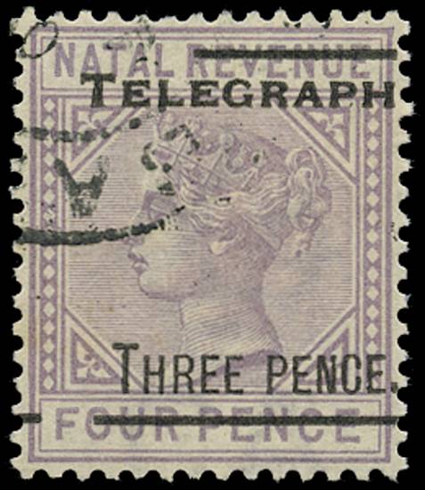 NATAL SG T11ab 1902 Tels 3d on 4d, T3, small "P", used