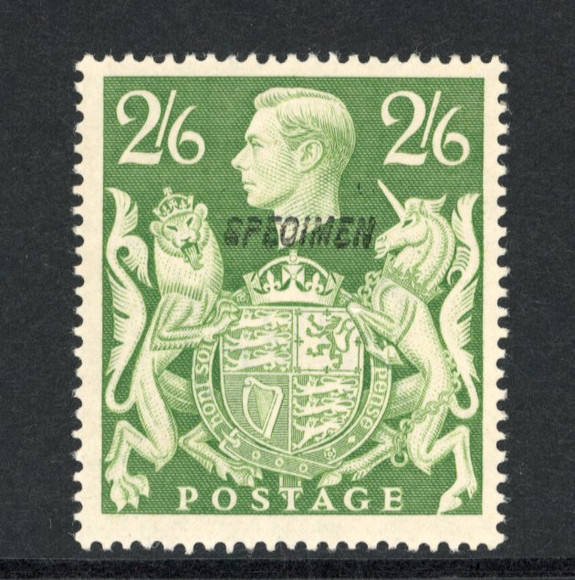 1942 2s6d Yellow green (SG476bs). Very fine unused o.g. example overprinted "SPECIMEN" type 23.