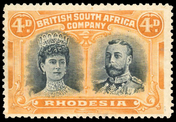 † 4d blue-black and yellow-orange RSC E, position 5 mint