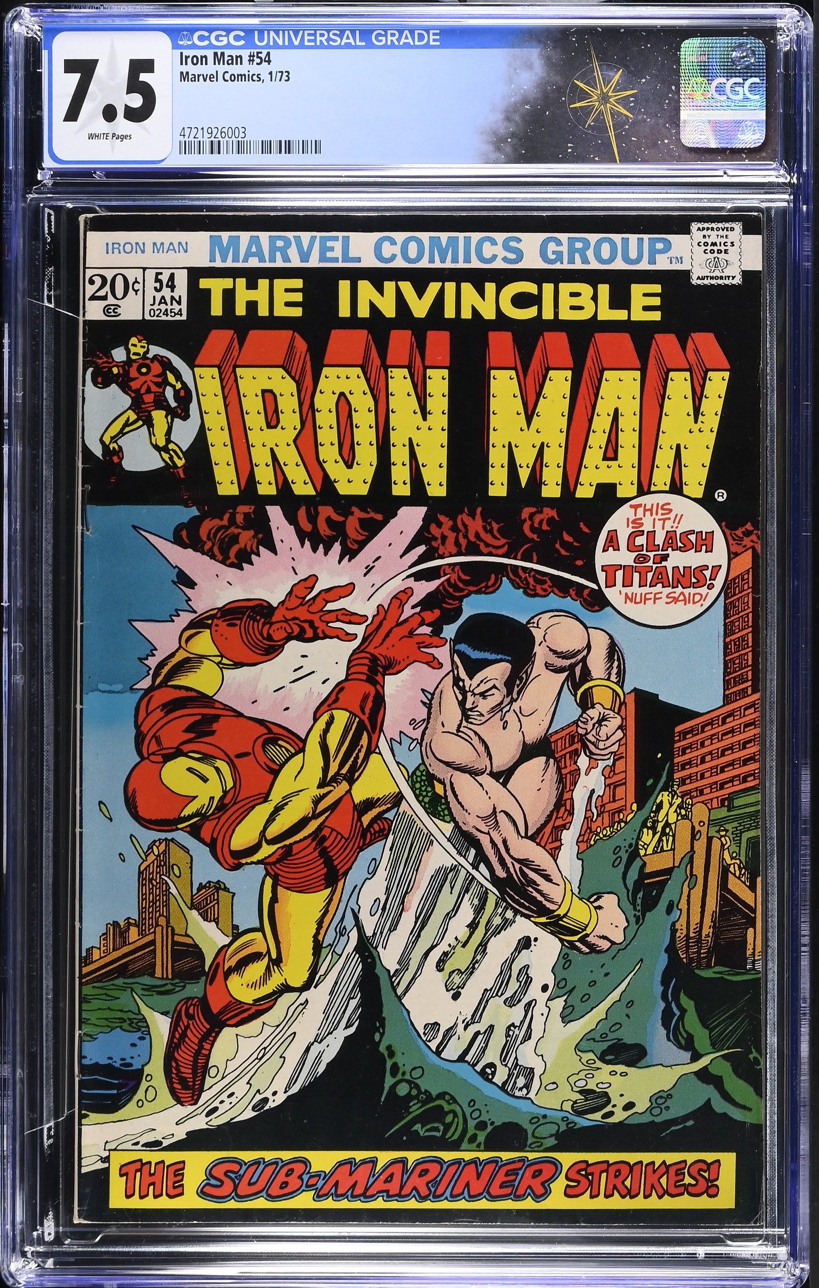 Iron Man #54 CGC 7.5 "Sub-Mariner: Target for Death!" 1st Appearance of Moondragon (Marvel Comics, 1973) White Pages