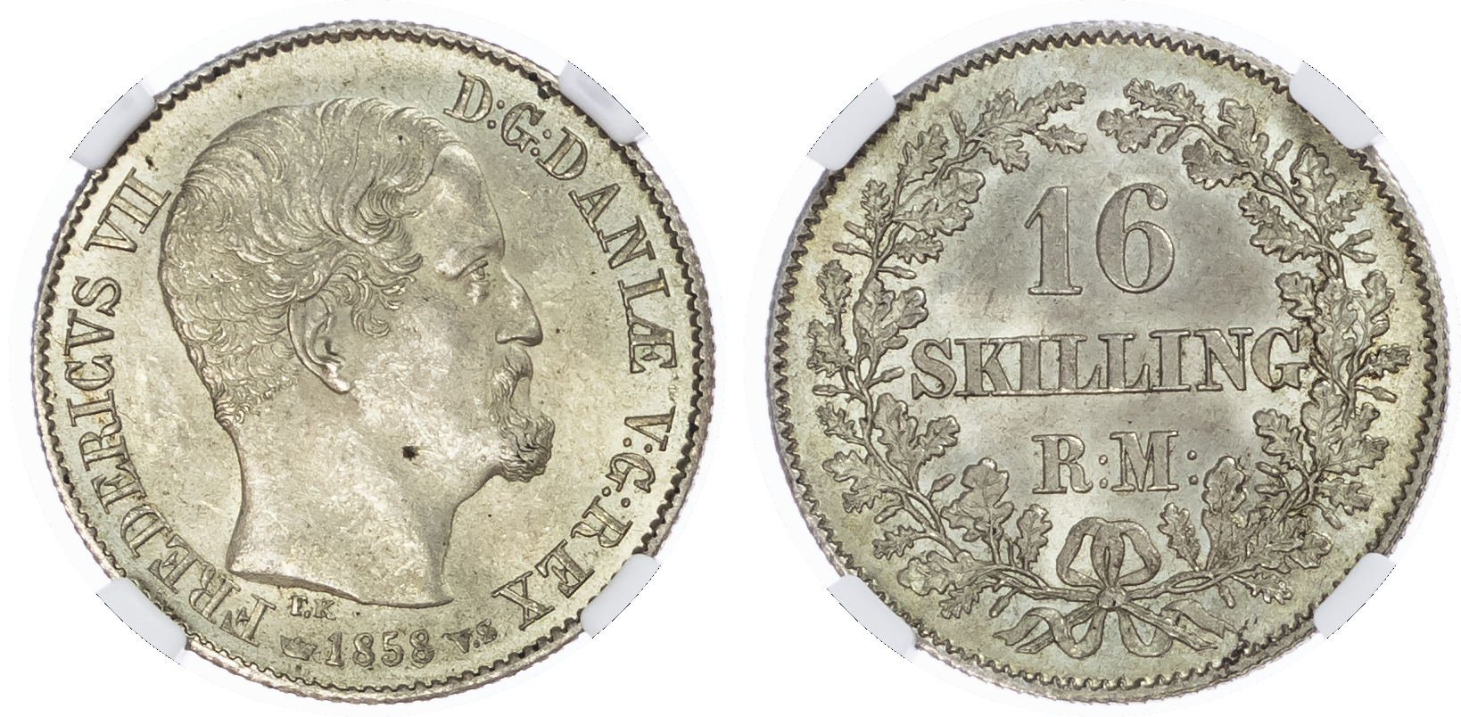 Denmark. Frederic VII AR 16 Skilling R.M. 1858 FK-VS.