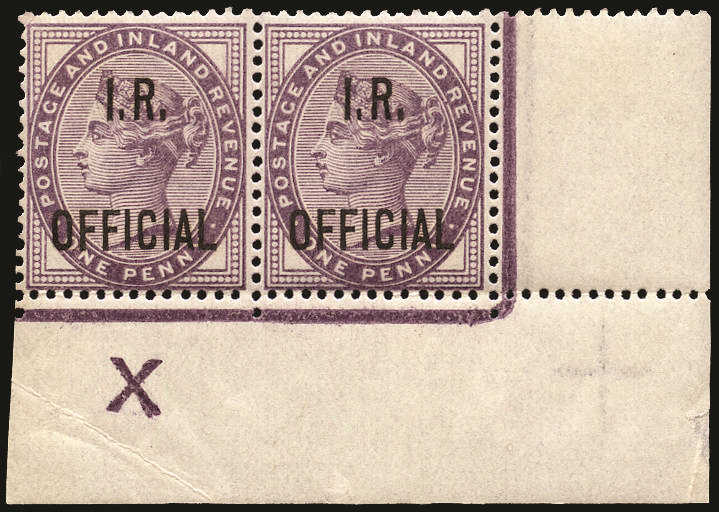 Great Britain 1882 1d Lilac (I.R. Official). Very fine and fresh unused o.g. bottom right hand corner marginal con…