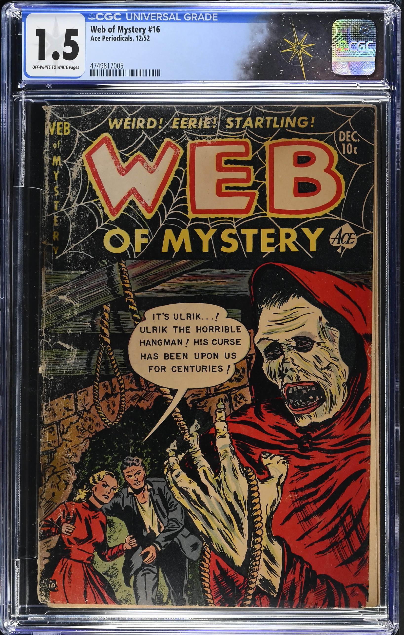 Web of Mystery #16 CGC 1.5 Hangman Cover (Ace Periodicals, 1952) Off-White to White Pages