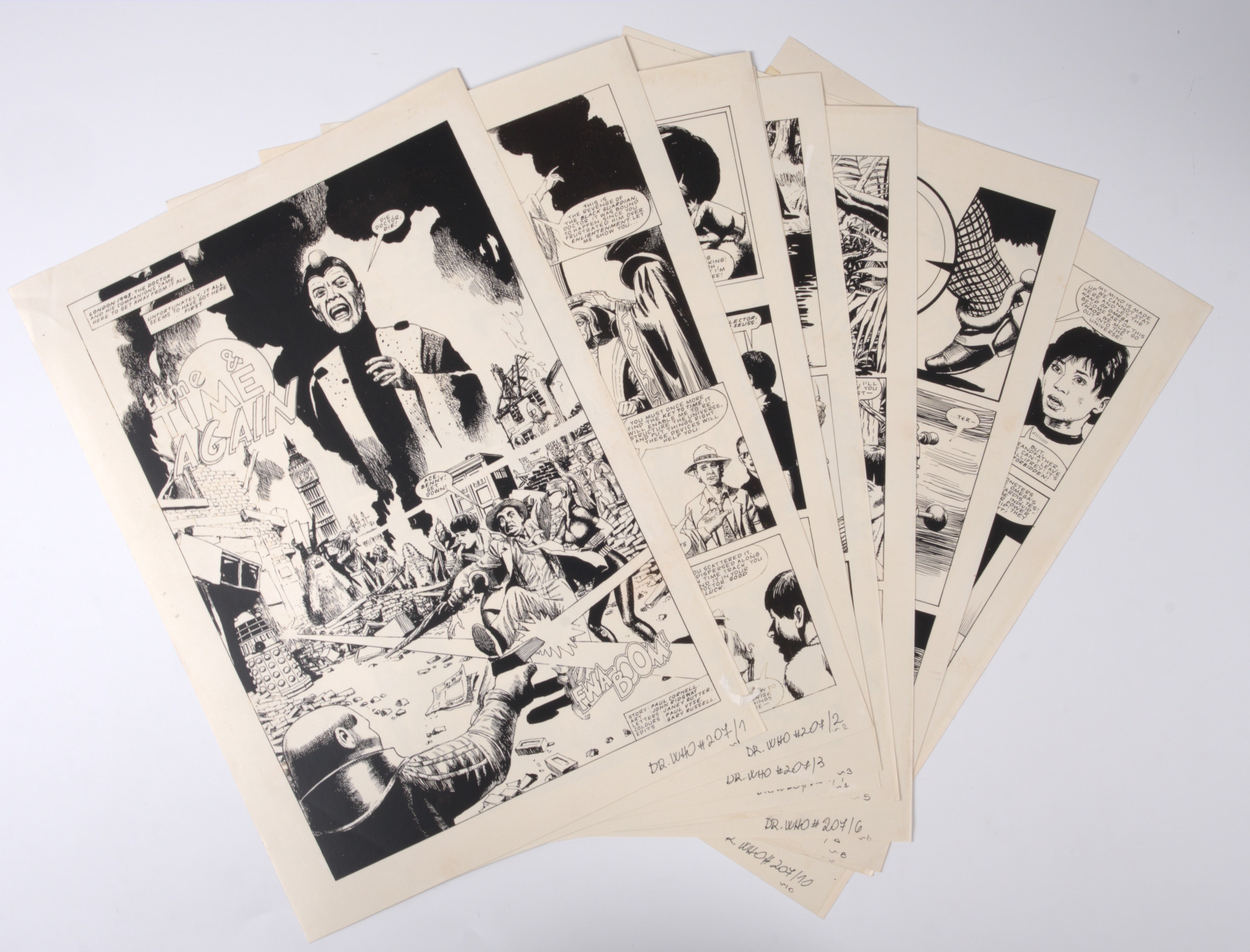 John Ridgway Doctor Who Monthly #207 Time & Time Again Printed Story Guide Pages (Marvel UK, 1993) Total 10