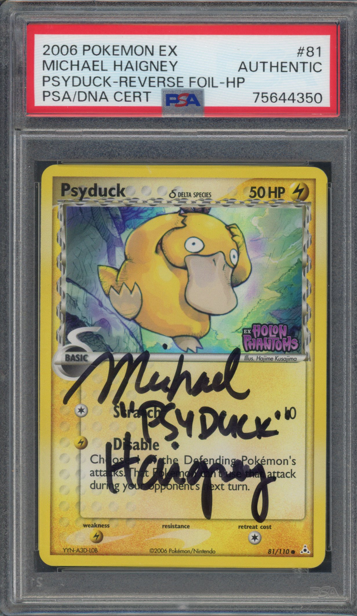 Pokemon TCG - PSA/DNA Certified Michael Haigney Signed Reverse Holon Phantoms Psyduck