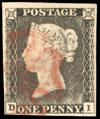GB: 1840 1d grey-black, plate 1A (DI), clear to huge margins, used