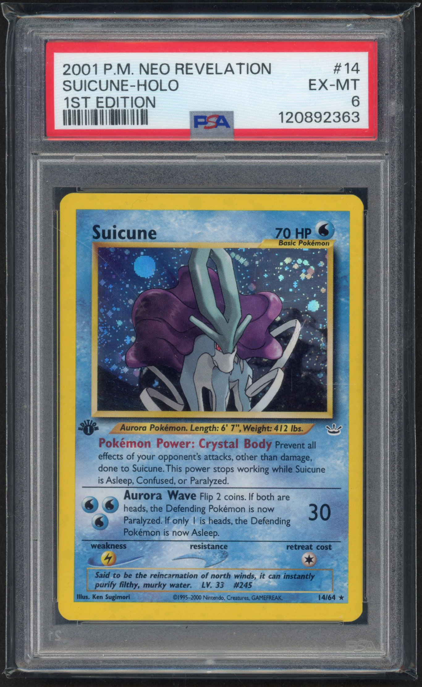 PSA 6 Suicune 1st Edition Holo - Neo Revelation #14