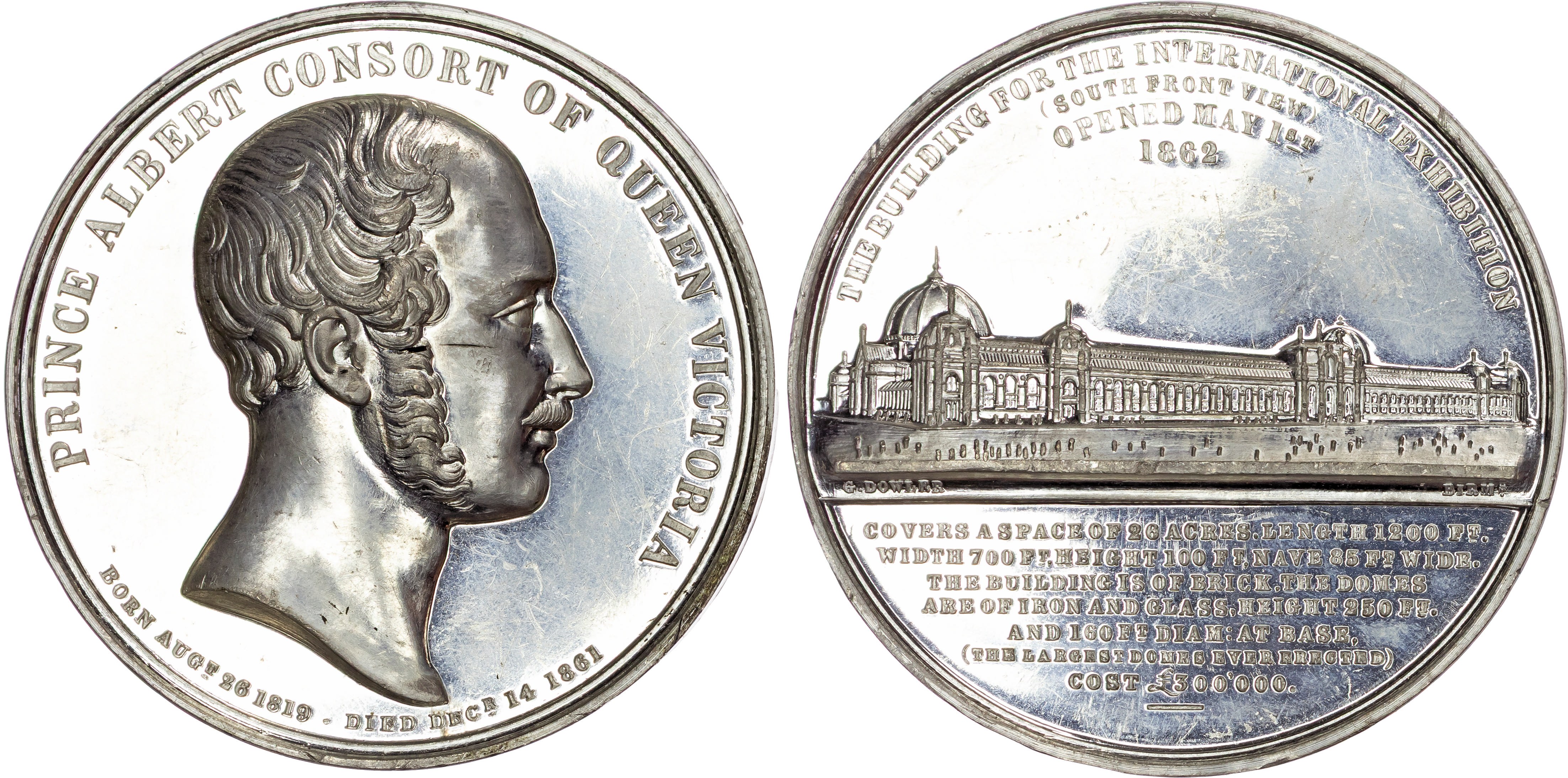 Victoria 1837-1901, The International Exhibition, South Kensington, 1862, White-metal medal by G Dowler.