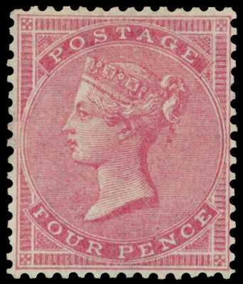 1857 watermark Large Garter 4d rose-carmine,...
