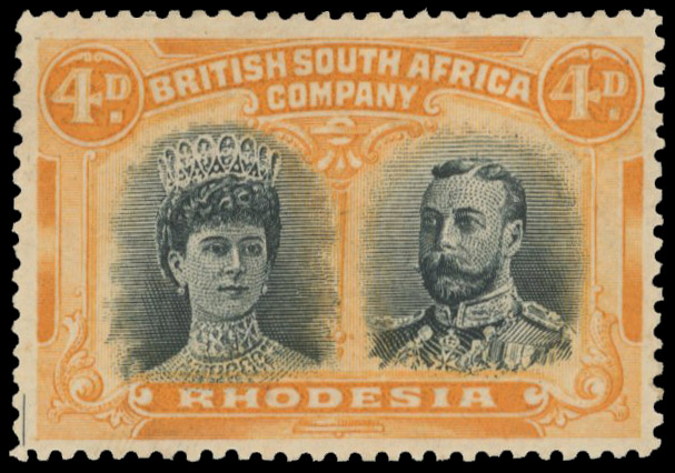 † 4d blue-black and yellow-orange RSC F, position 38 mint