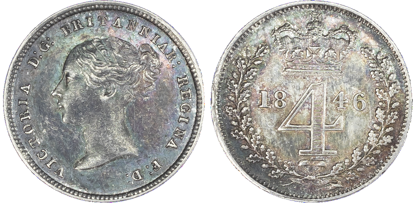 Victoria (1837-1901), Maundy set, 1846, Four, Three, Two and One Pence, young head left, legend and toothed border