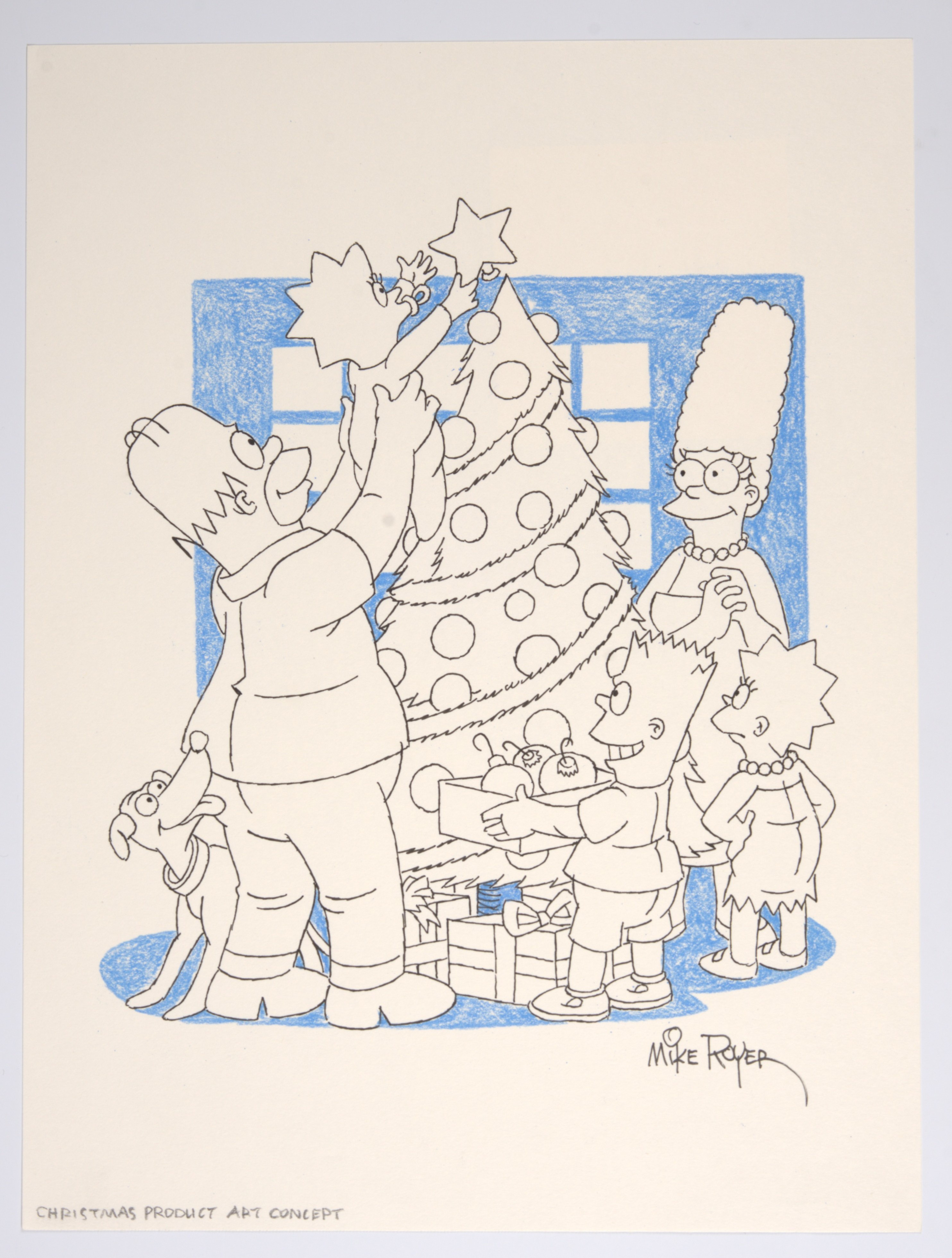 Mike Royer The Simpsons Pencil and Ink Christmas Product Concept Art Signed 1990s.