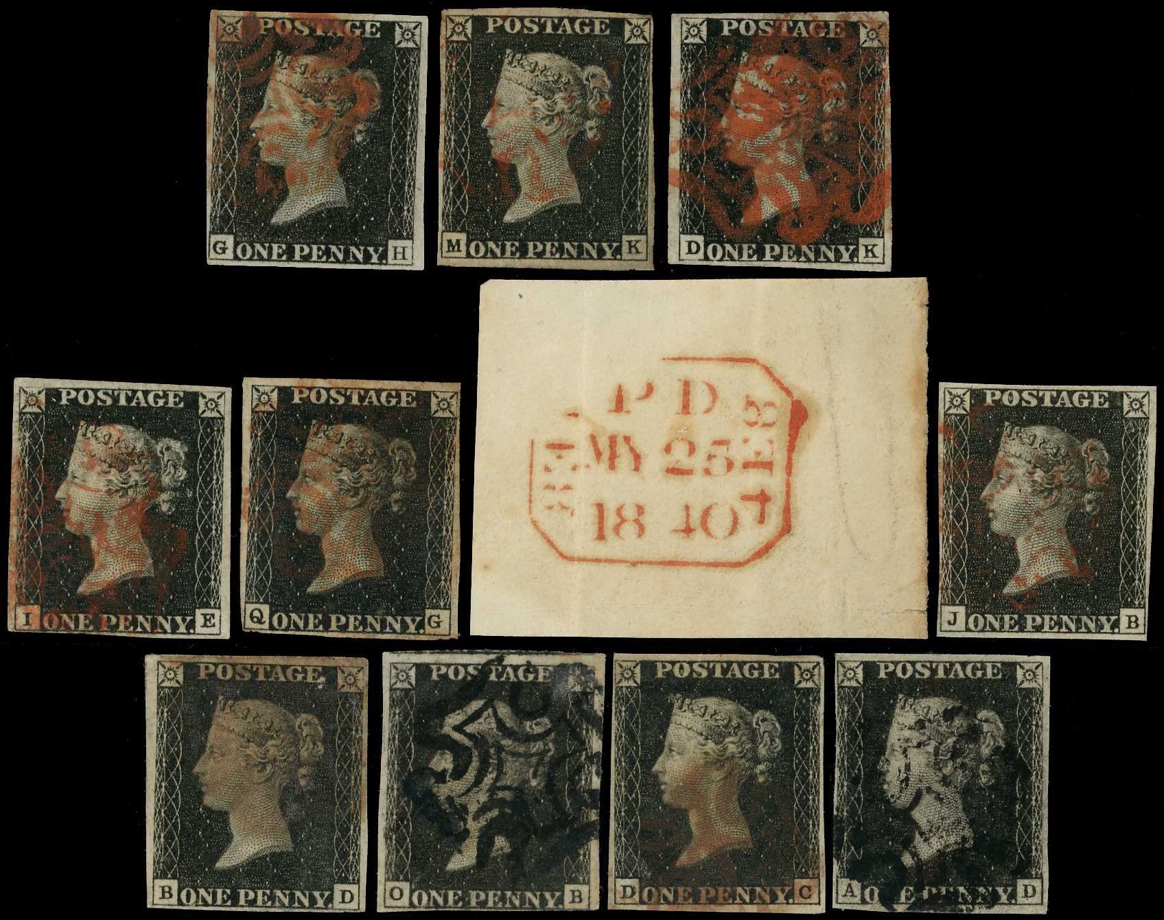 1840 1d black selection comprising plates 1b...