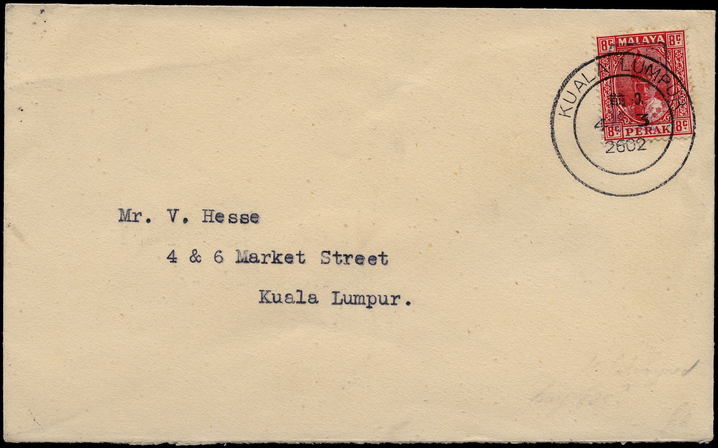 1942 cover with Perak 8ct with...