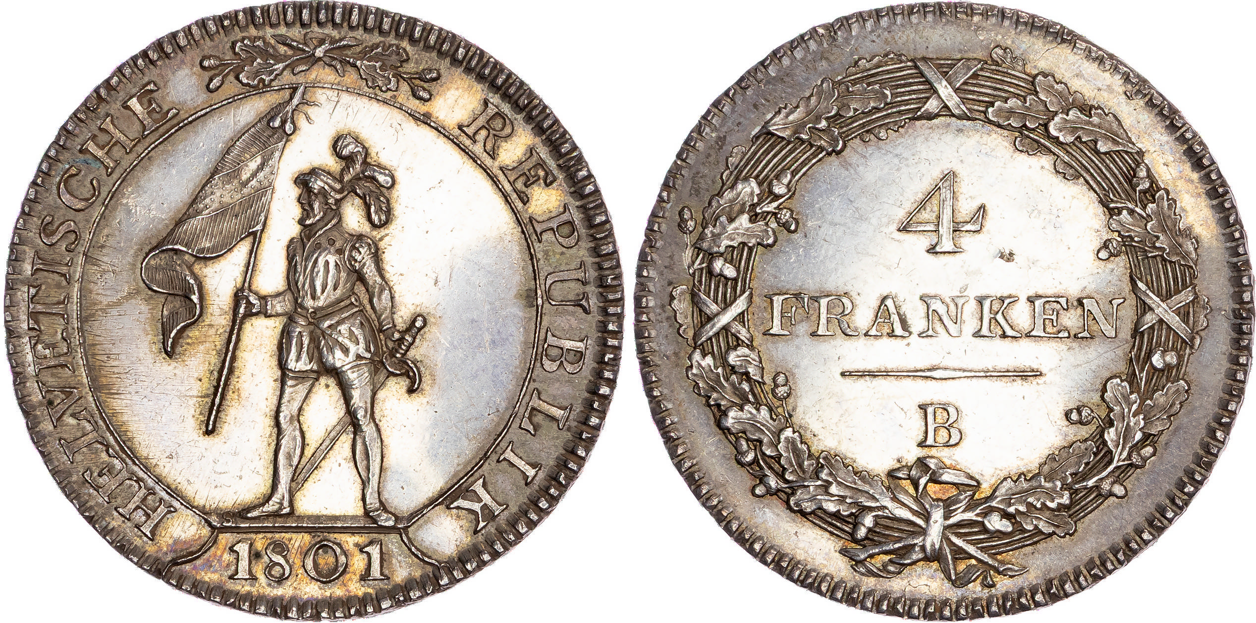 Switzerland, Helvetic Republic (1798-1803), silver 4 Franken, 1801