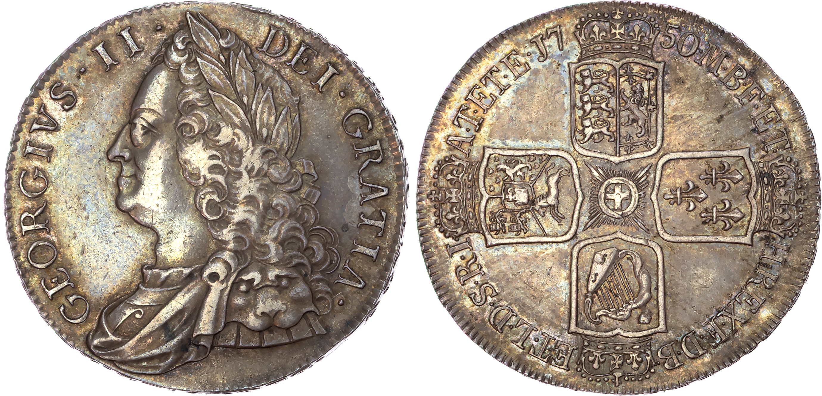 George II (1727-1760), AR Crown, 1750, V. QVARTO. 