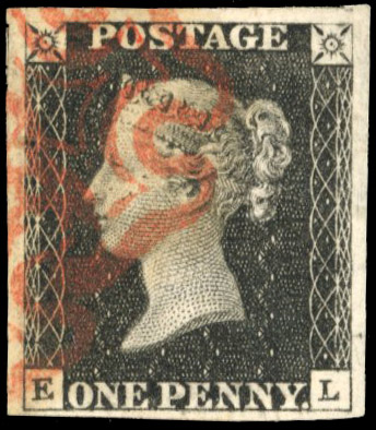 1840 1d Black plate 8 (EL) neatly cancelled by red MC SG 2/Spec. AS20