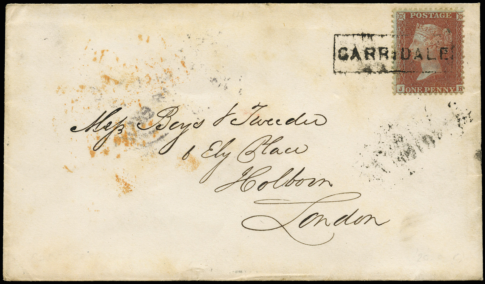 GB 1856  SG29var Pl.18 Cover boxed "CARRIDALE" Scots local