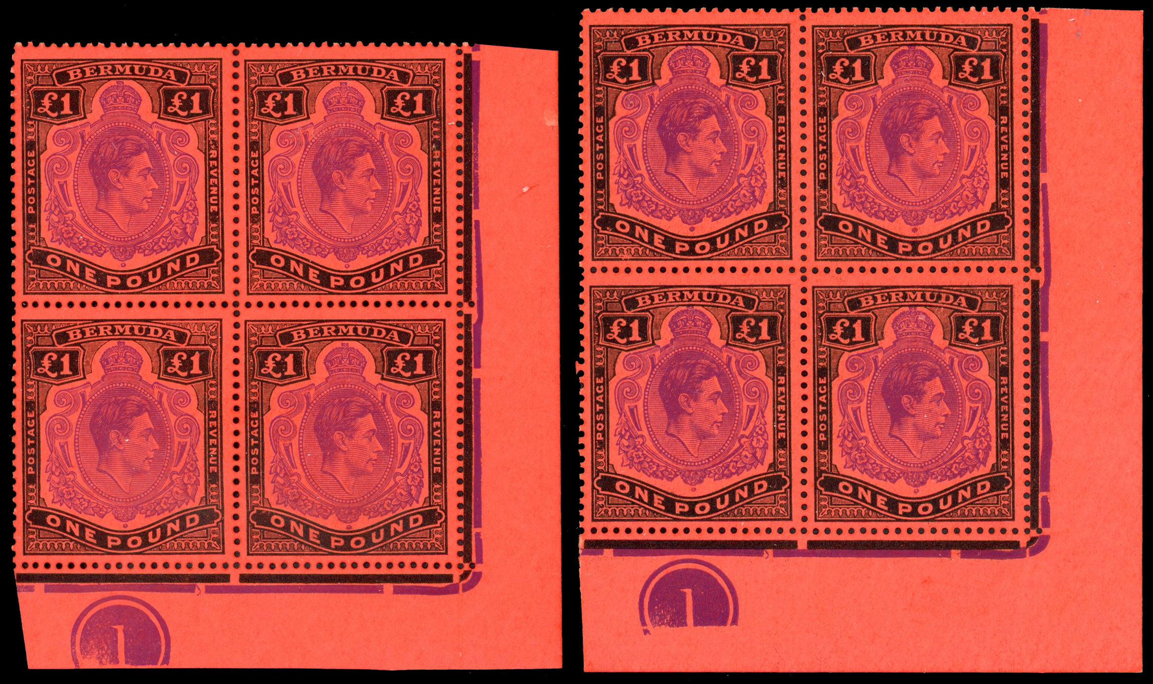 Bermuda SG 121d. e Plate blocks mint