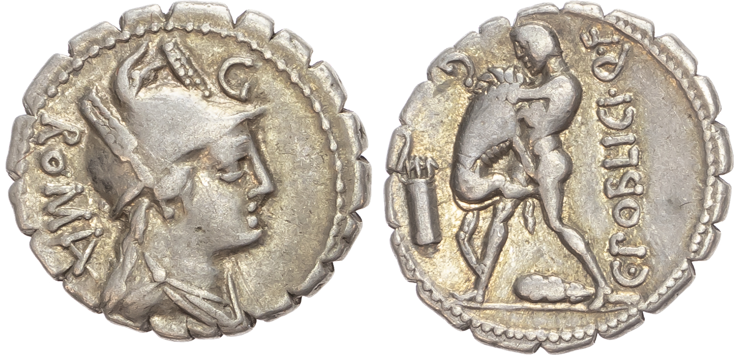 C. Poblicius Q. f. (80 BC) AR Denarius Serratus, Rome, 3.75g. 