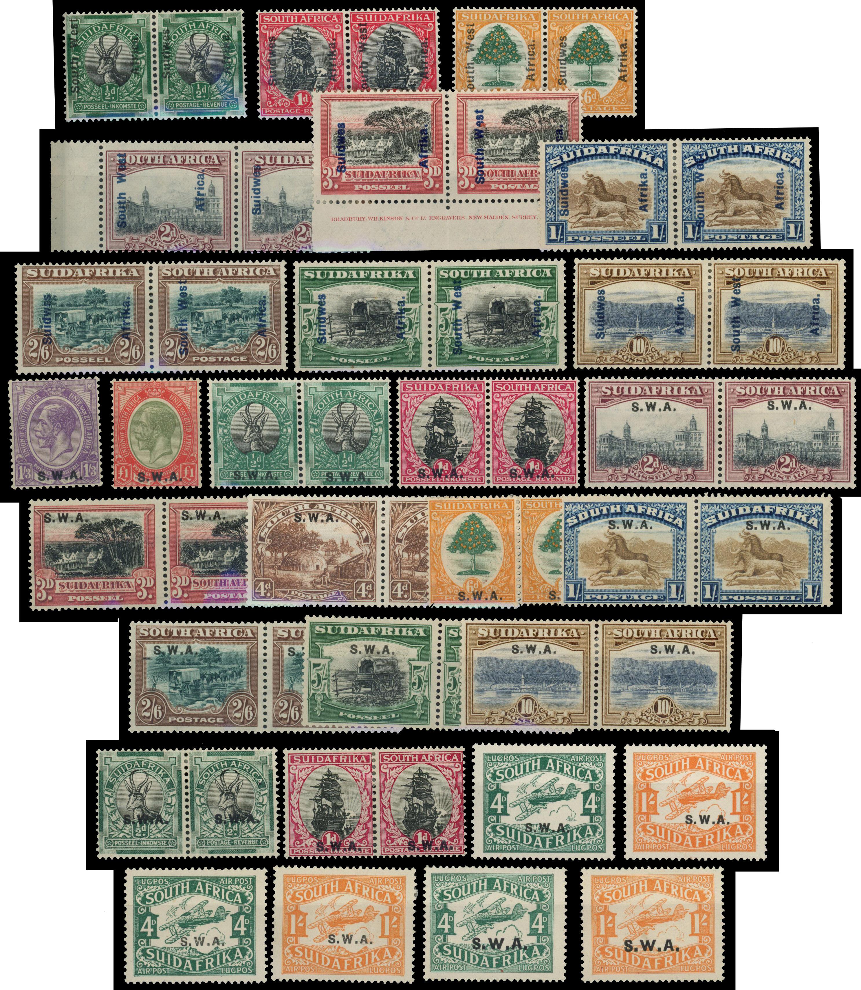 SWA: Mint on stockcards including 1927 to 6d, 1927 to 10s, 1927-30 to £1, 1930-31 ½d and 1d, 1930 Air to 1s, 1931 to 20s,