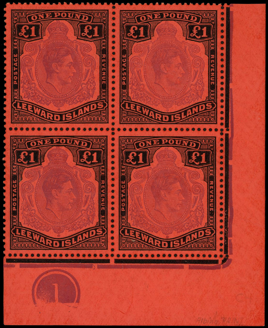 Leeward Islands SG 114c var block mint