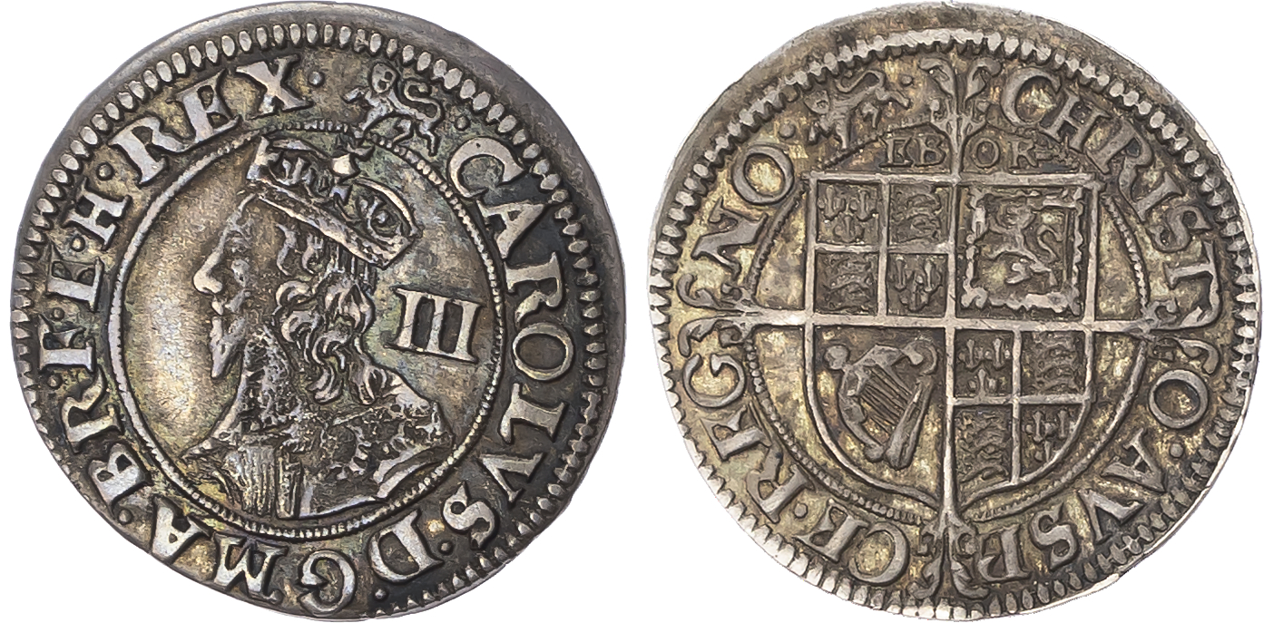 Charles I (1625-1649), AR Threepence, York mint; mm: lion passant - 1643-1644. Crowned bust left, III to right, rev. Roy…