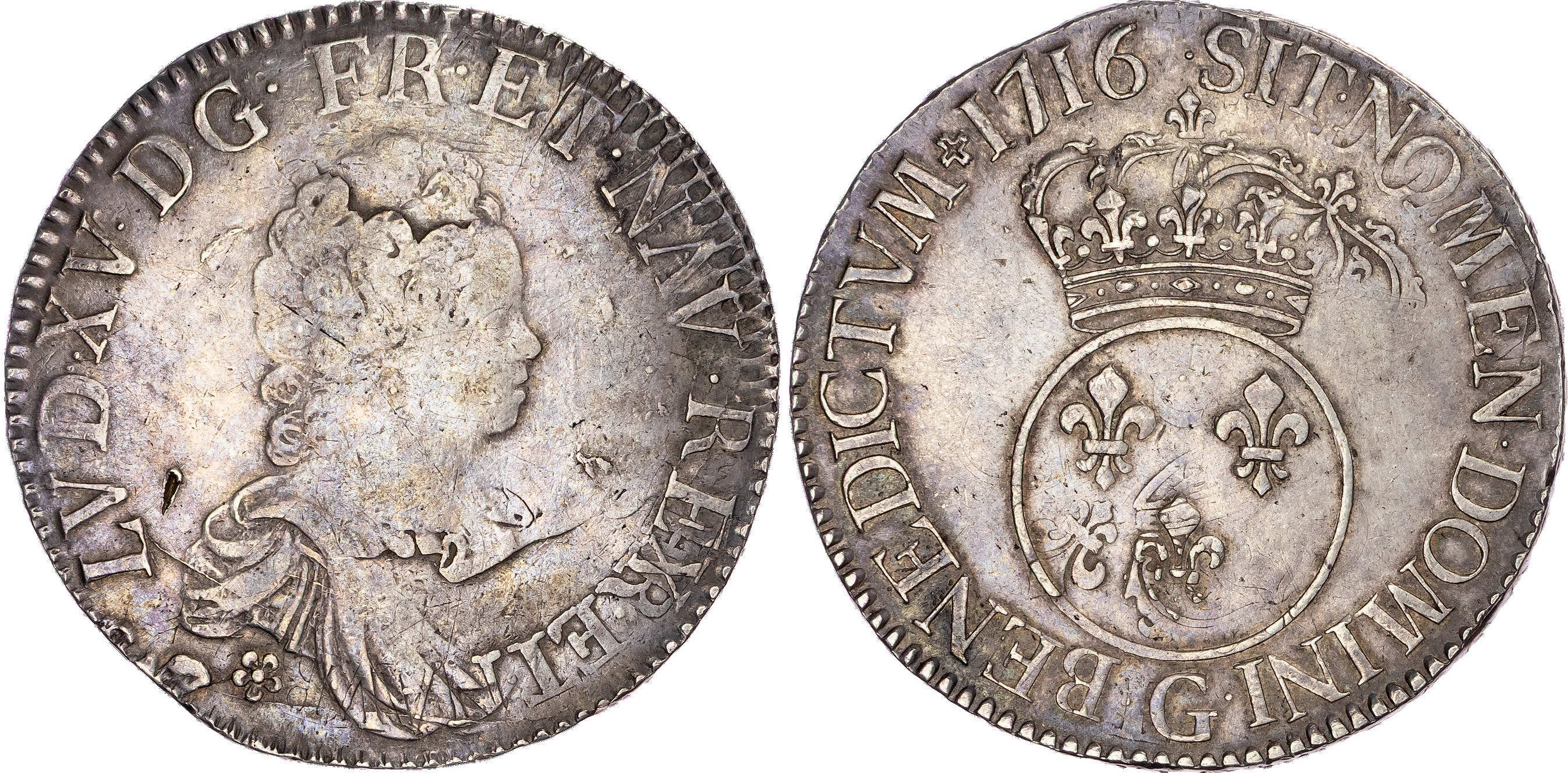 France, Louis XV (1715-1774), silver Écu dit Vertugadin, 1716