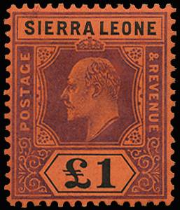 SIERRA LEONE SG 111 1907-12 £1 PURPLE AND BLACK/RED LPOG