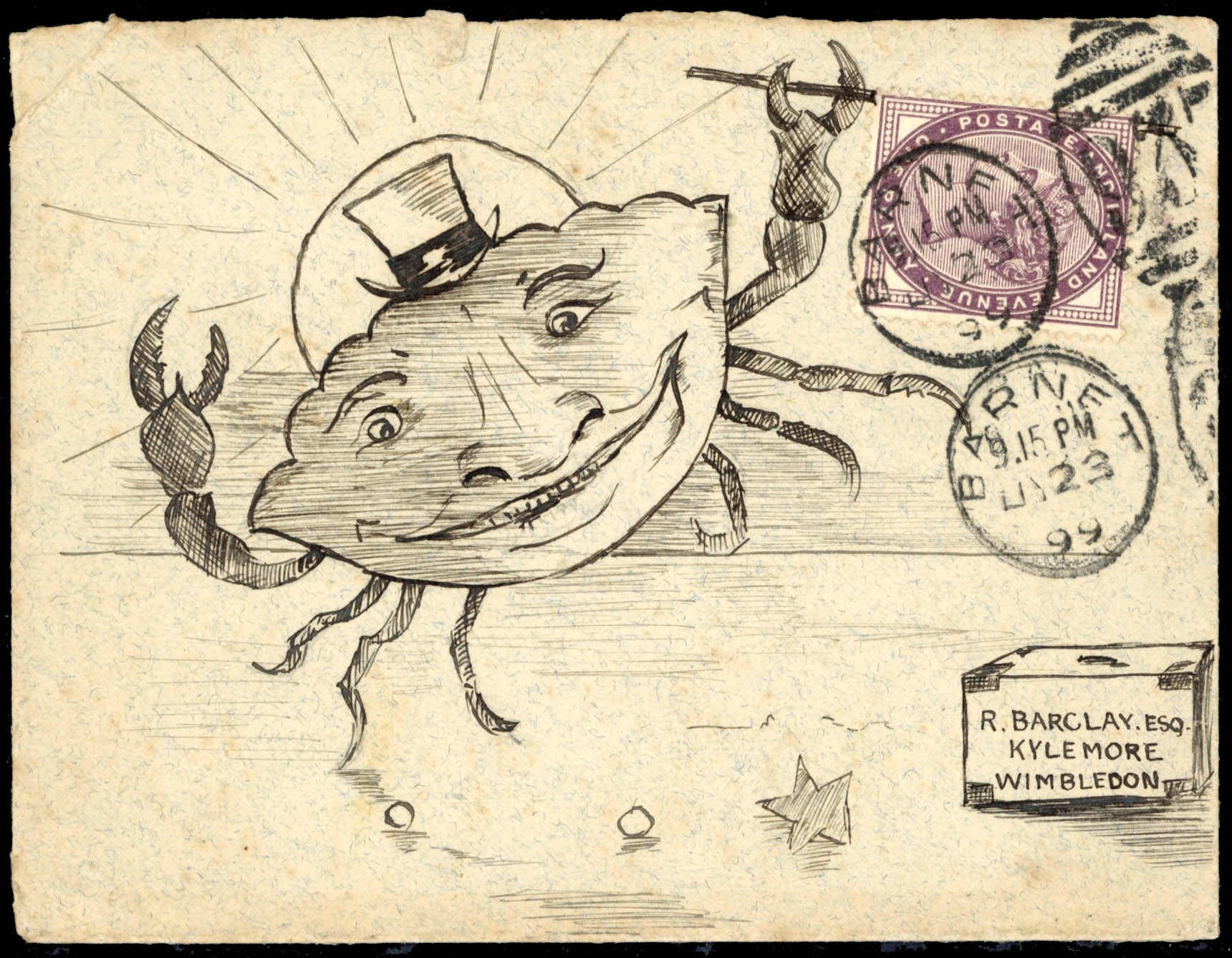 Great Britain 1899 hand illustrated cover of a crab
