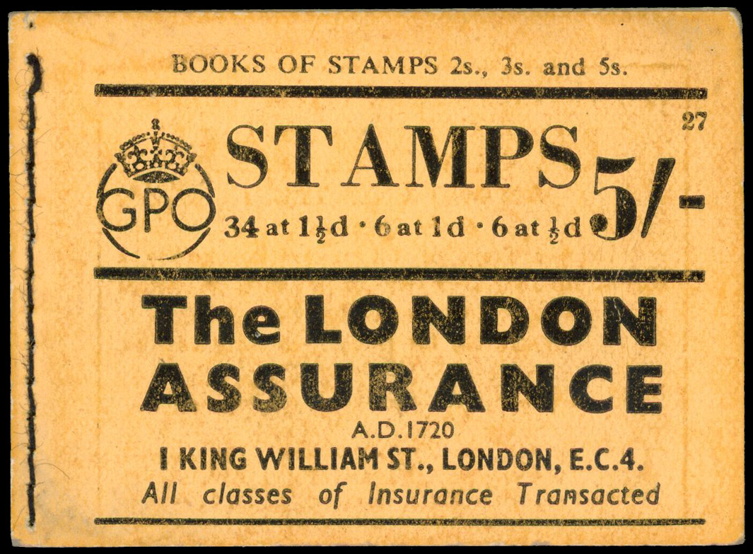 1938 5s Booklet (Edition 27). A fine example of this scarce booklet. BD24. 