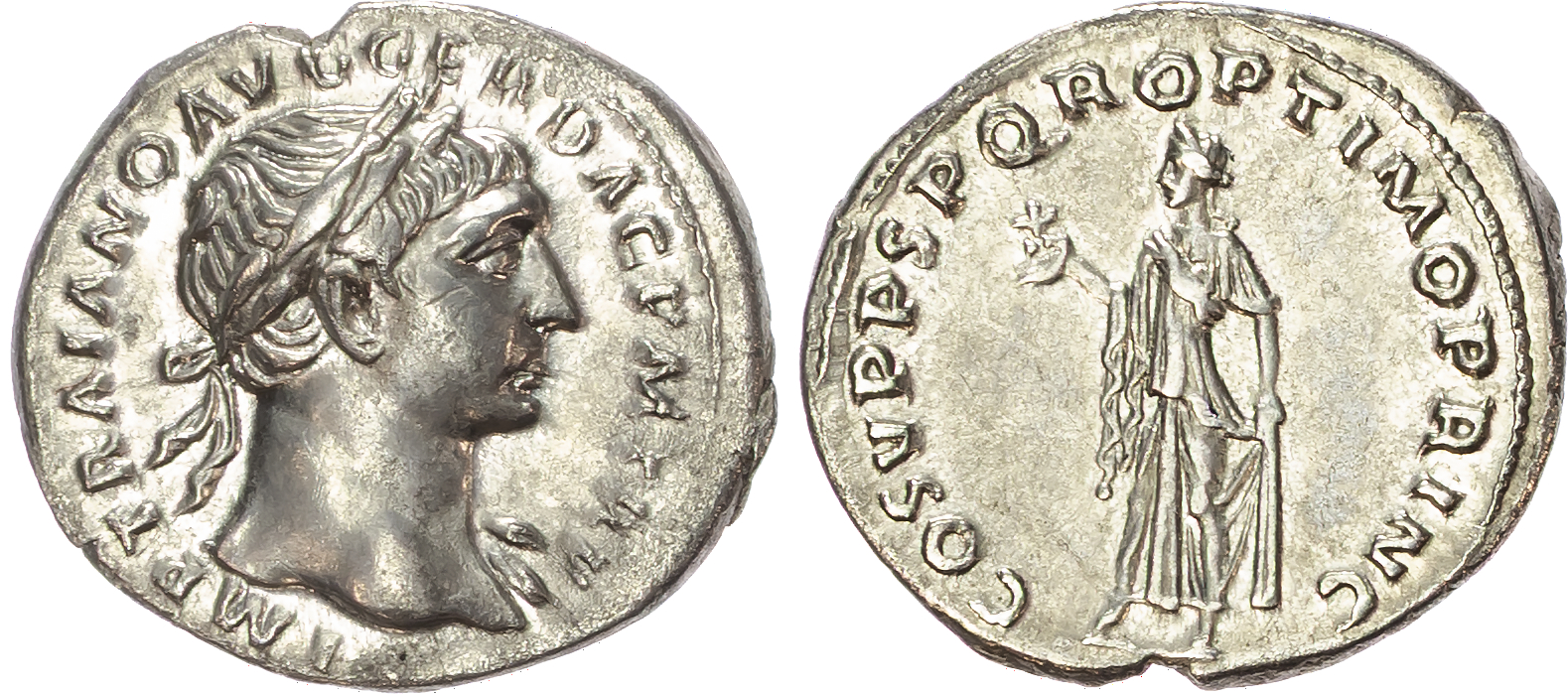 Trajan (AD 98-117) AR Denarius, Rome, AD 116-117, 3.43g. 