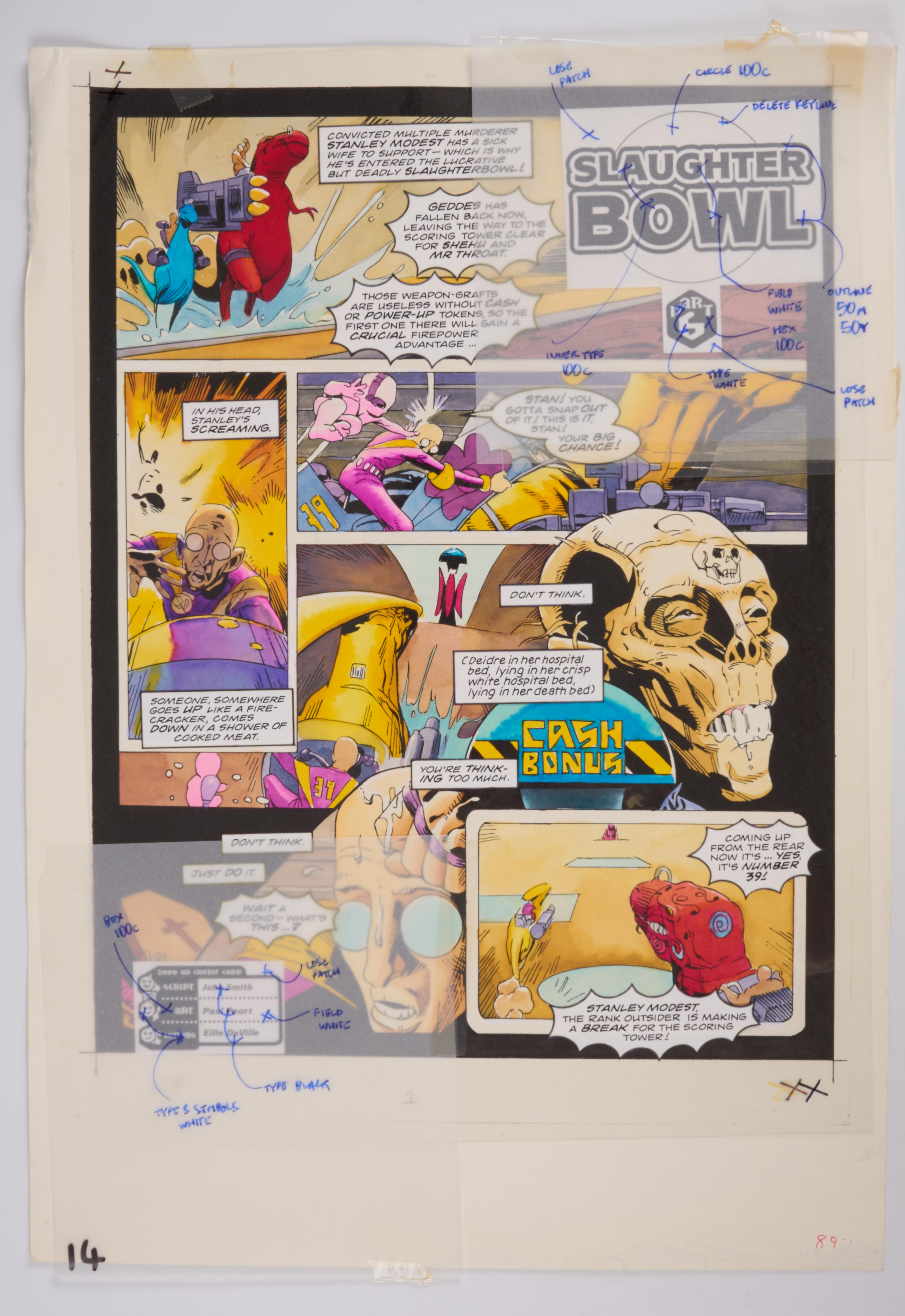 Paul Peart 2000 AD Prog #847 Slaughter Bowl Part 6 Colour Full Story Pages (Fleetway, 1993) Total 6