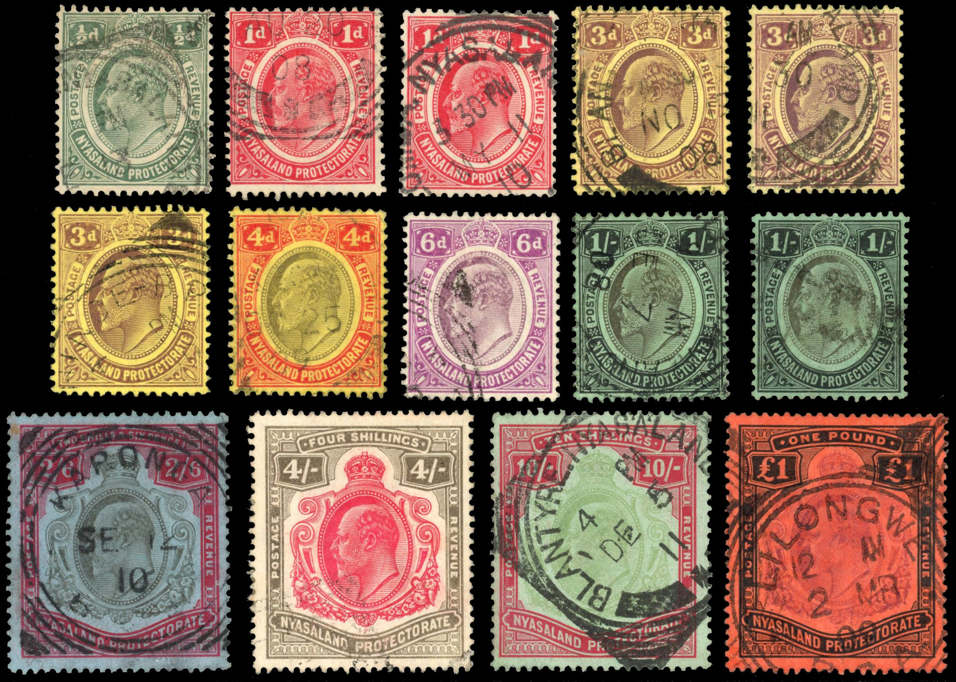 Nyasaland SG 72/81 1908 set selection used