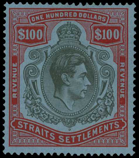 1938-41 $100 grey-black and red on blue...