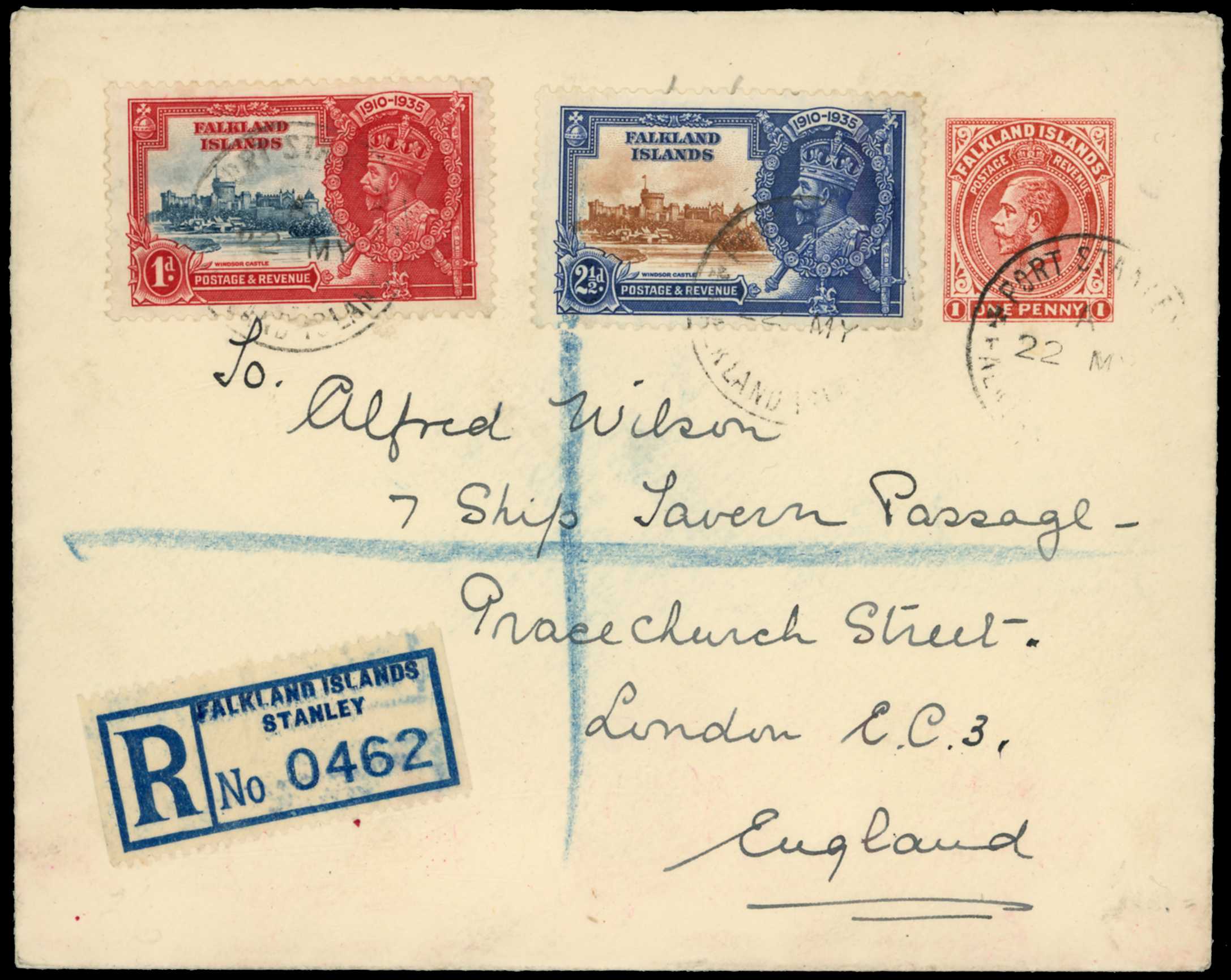 POSTAL HISTORY: 1935 KGV 1d red P/S...