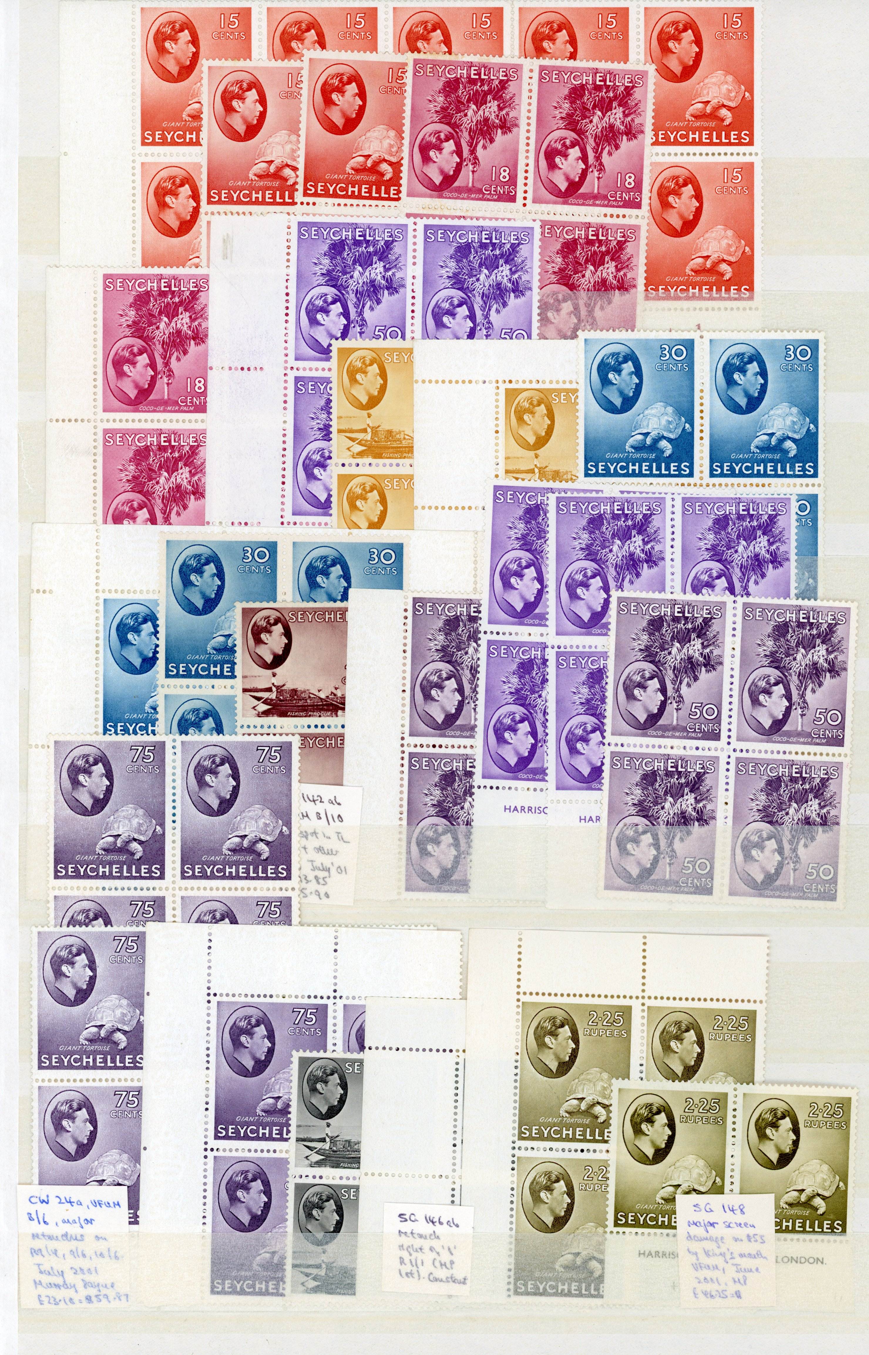 Seychelles SG 135/148a blocks group mint