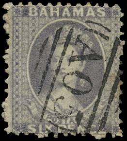 BAHAMAS SG 11 1862 6d LAVENDER-GREY NO WMK PERF 11½, 12 USED