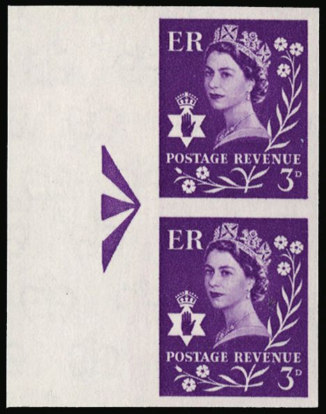 GB 1958 3d Deep Lilac (Northern Ireland, Cream paper). Superb unmounted o.g left hand marginal vertical… SGNI1var