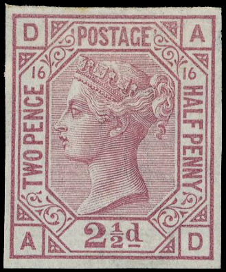 1879 2½d Rosy-mauve Pl.16. Very fine unused o.g. imperforate imprimatur lettered AD. Scarce one of only 22 possible exam…