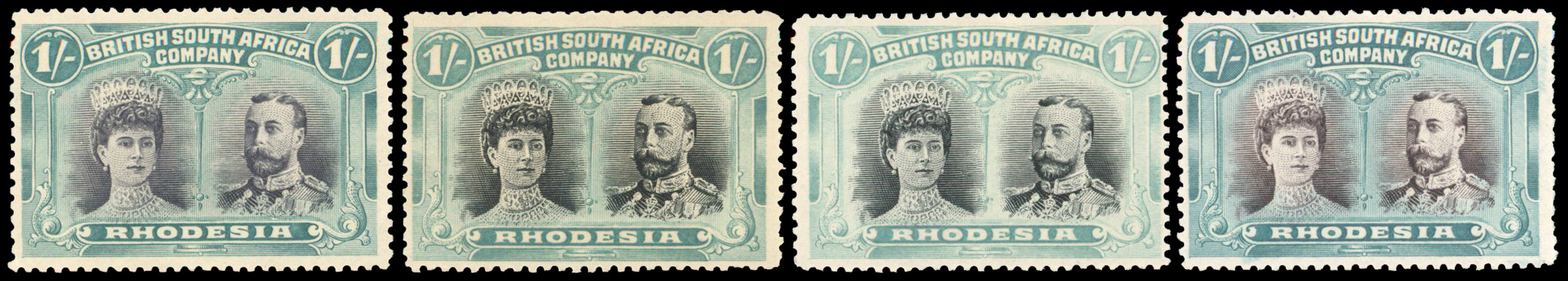 Rhodesia 1910-13 1s perf 14 group