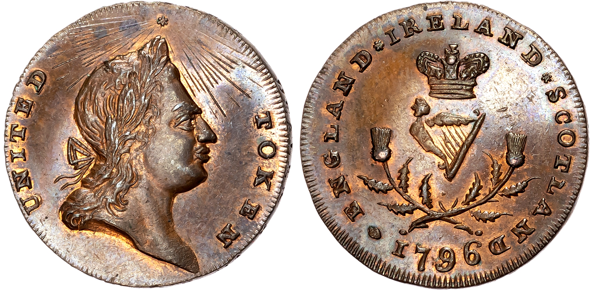 London, High Holborn , Thomas Spence Halfpenny 1796, Laureate head of George III, rev. Crowned harp, edge SPENCE DEALER  …