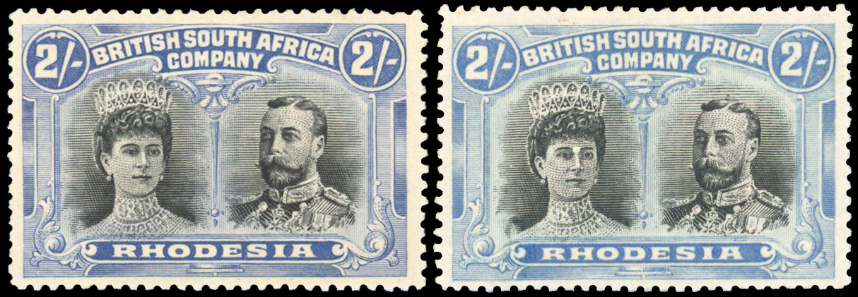 Rhodesia 1910-13 2s perf 14 x2