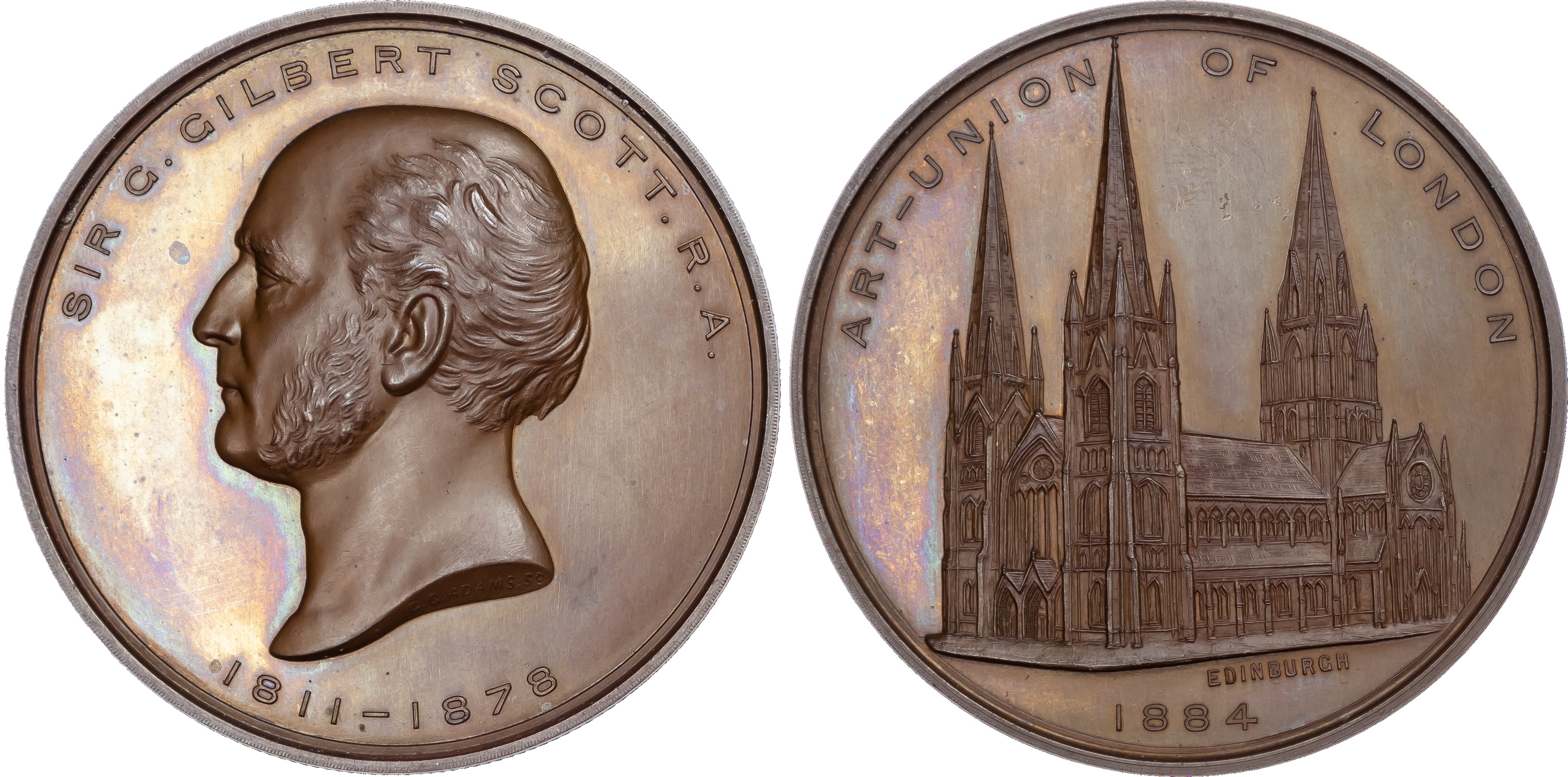 Sir Gilbert Scott (1811‑1878), Gothic revival architect, copper medal